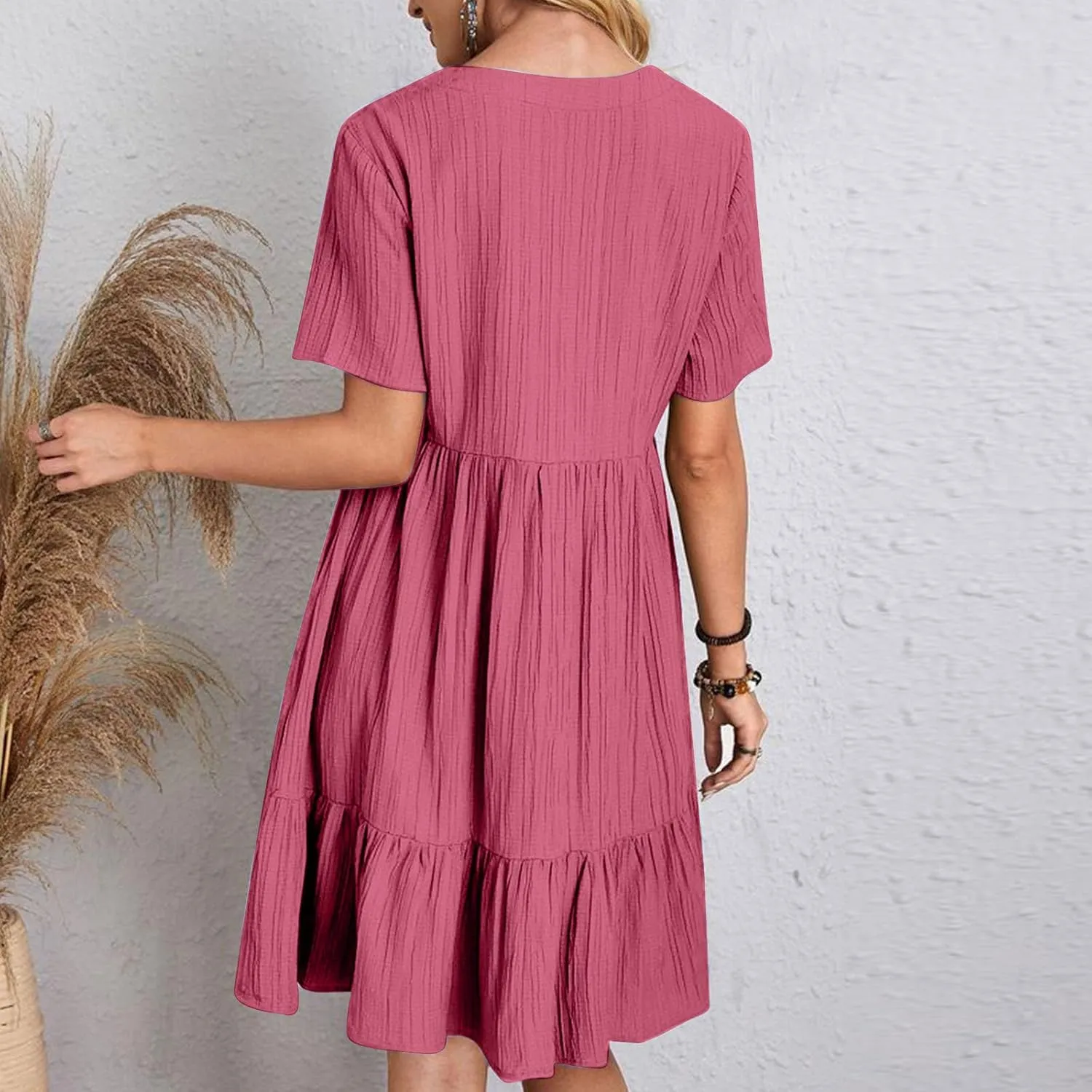 Women's Flutter Short Sleeve Smocked Midi Dress Summer Casual Tiered A-Line Dresses Dressy Ruffle Sundress S-5XL