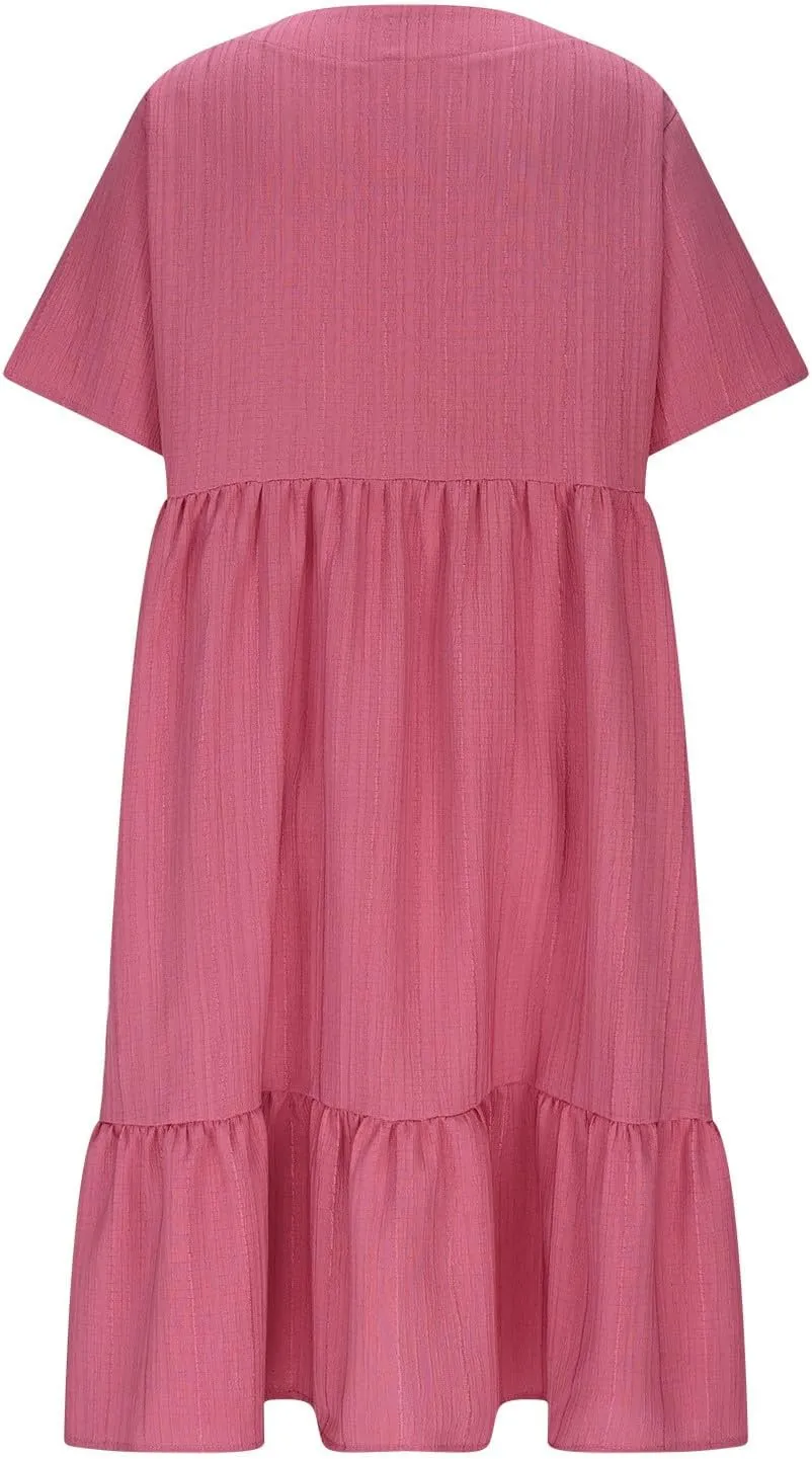Women's Flutter Short Sleeve Smocked Midi Dress Summer Casual Tiered A-Line Dresses Dressy Ruffle Sundress S-5XL
