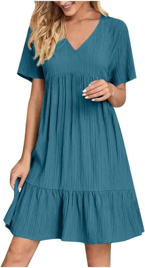 Women's Flutter Short Sleeve Smocked Midi Dress Summer Casual Tiered A-Line Dresses Dressy Ruffle Sundress S-5XL