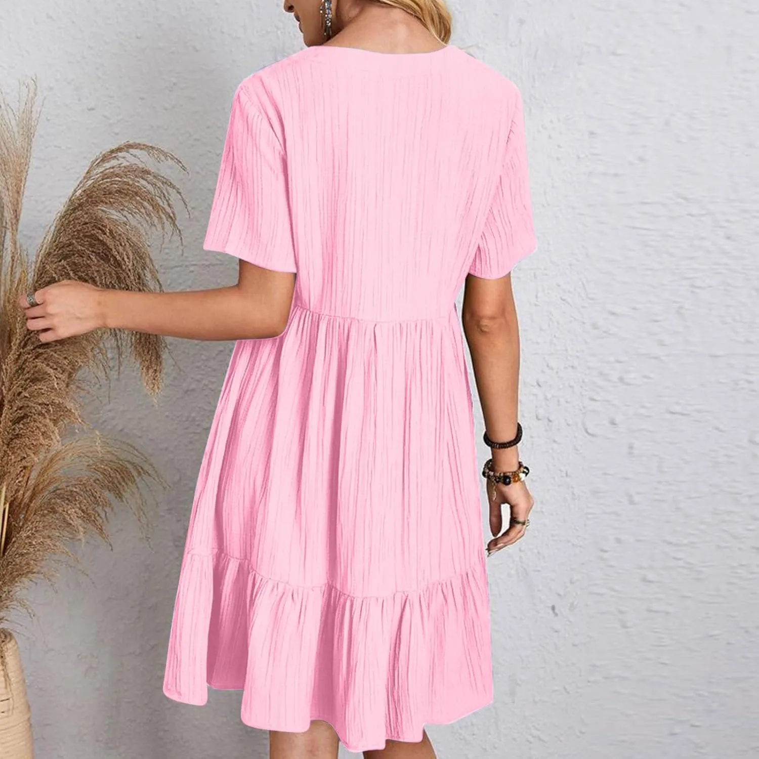 Women's Flutter Short Sleeve Smocked Midi Dress Summer Casual Tiered A-Line Dresses Dressy Ruffle Sundress S-5XL