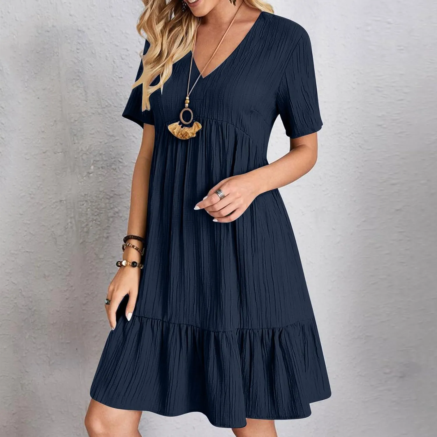 Women's Flutter Short Sleeve Smocked Midi Dress Summer Casual Tiered A-Line Dresses Dressy Ruffle Sundress S-5XL