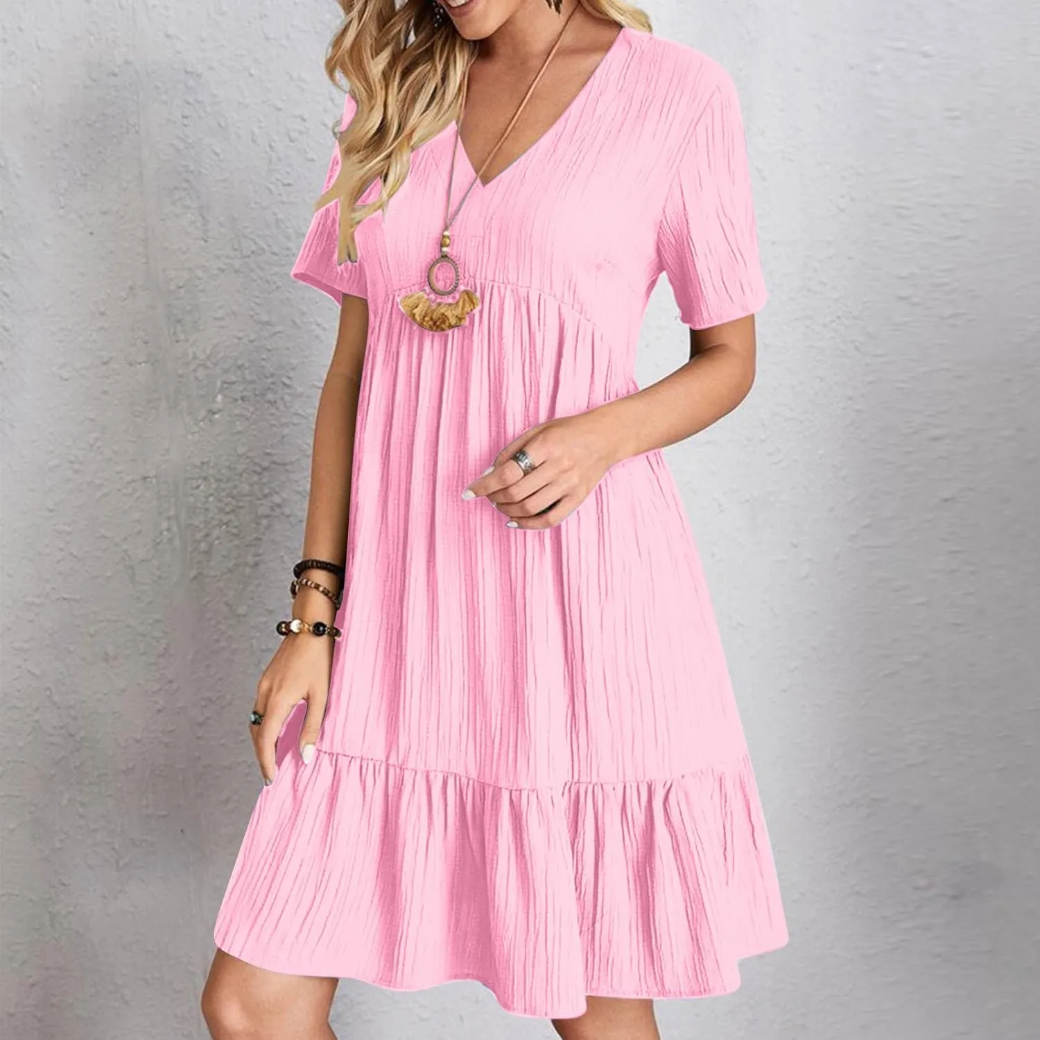 Women's Flutter Short Sleeve Smocked Midi Dress Summer Casual Tiered A-Line Dresses Dressy Ruffle Sundress S-5XL