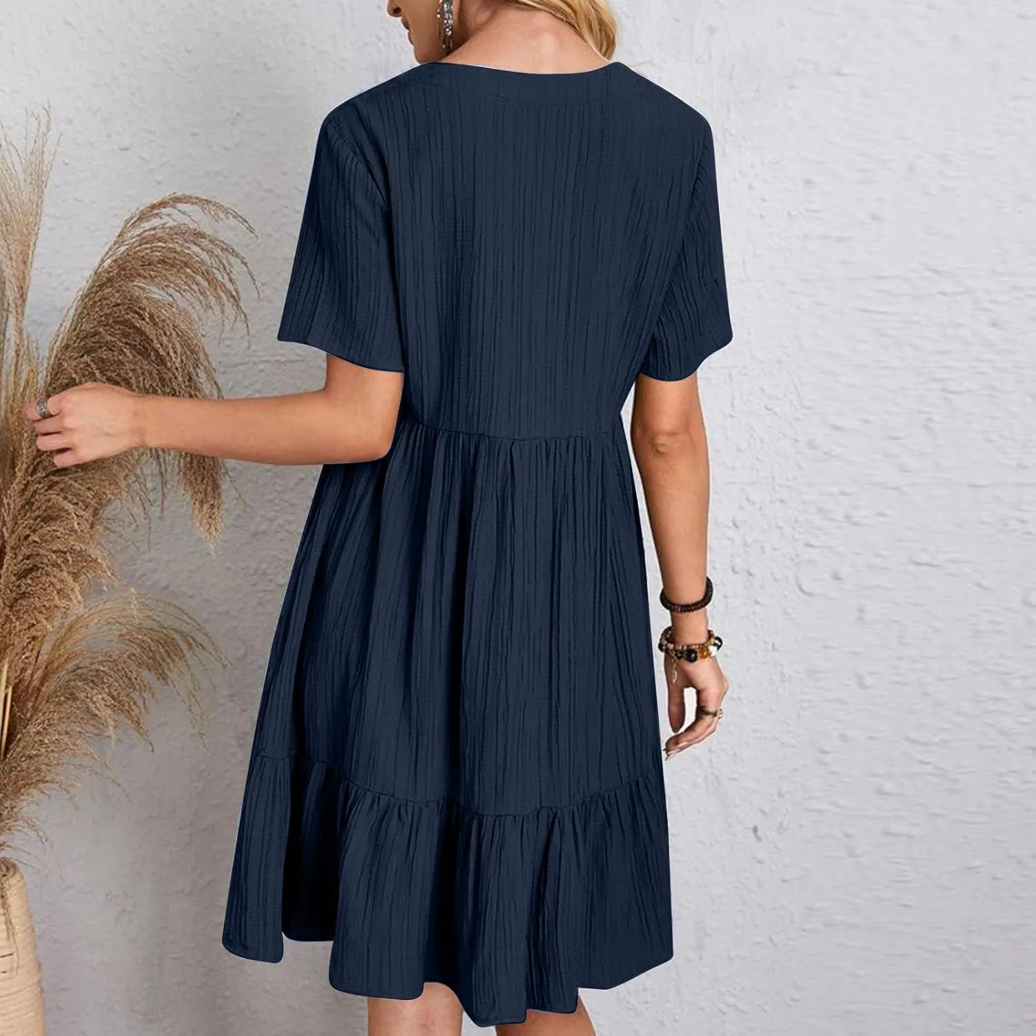 Women's Flutter Short Sleeve Smocked Midi Dress Summer Casual Tiered A-Line Dresses Dressy Ruffle Sundress S-5XL