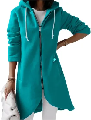 Women's Full Zip Up Hoodies Irregular Hem Long Sweatshirts Fleece Tunic Long Jacket Casual Loose Coat with Pockets