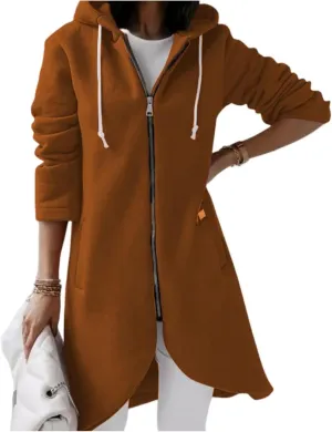 Women's Full Zip Up Hoodies Irregular Hem Long Sweatshirts Fleece Tunic Long Jacket Casual Loose Coat with Pockets