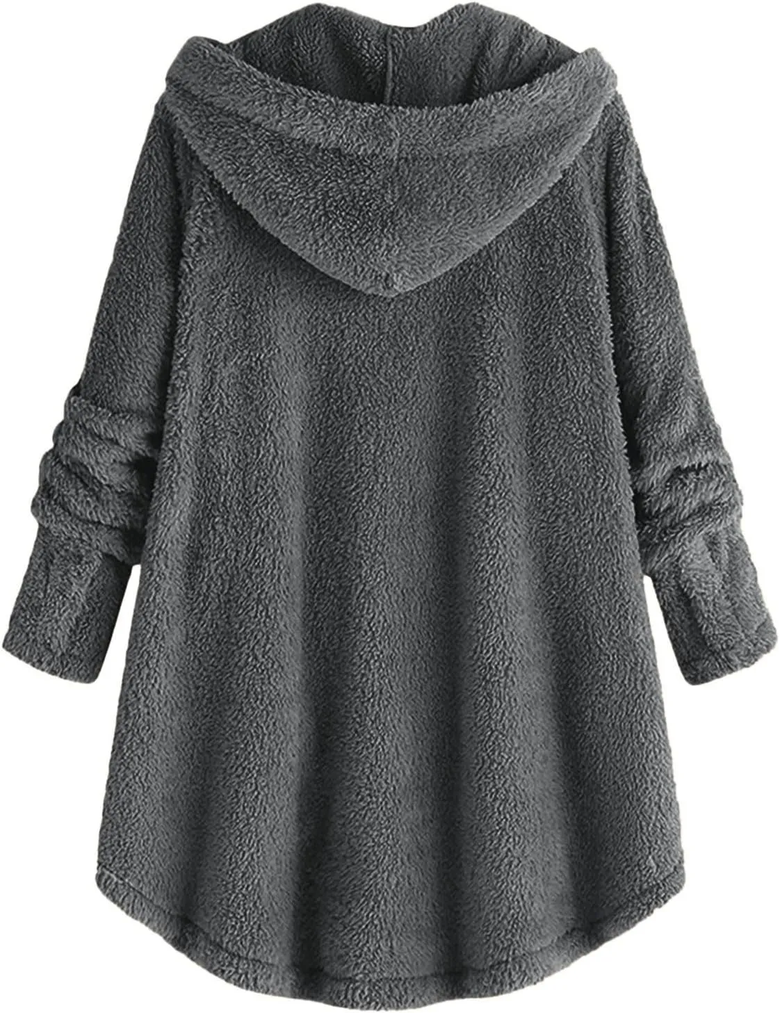 Women's Fuzzy Fleece Coat Plus Size Shearling Jacket Oversized Hoodie Sweater Coat Button Down Outerwear with Pockets