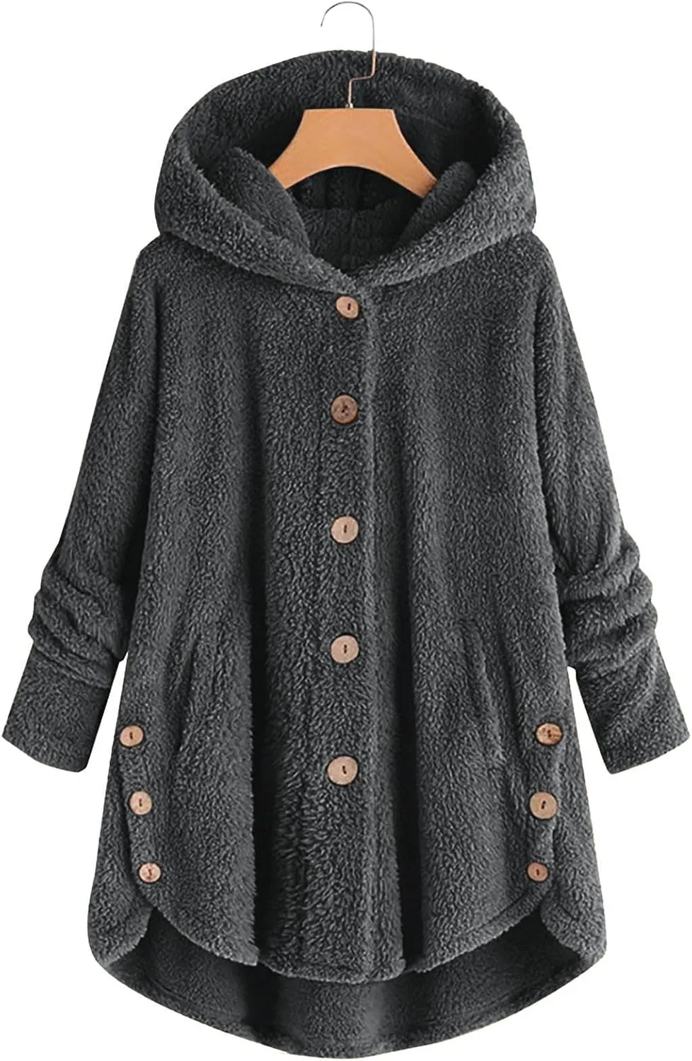 Women's Fuzzy Fleece Coat Plus Size Shearling Jacket Oversized Hoodie Sweater Coat Button Down Outerwear with Pockets