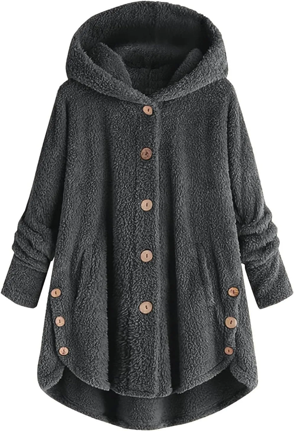 Women's Fuzzy Fleece Coat Plus Size Shearling Jacket Oversized Hoodie Sweater Coat Button Down Outerwear with Pockets