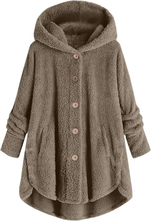 Womens Fuzzy Fleece Sherpa Hoodies Fashion Button Down Teddy Coat Oversized Sweatshirt with Pockets Jackets Cardigan