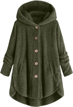 Womens Fuzzy Fleece Sherpa Hoodies Fashion Button Down Teddy Coat Oversized Sweatshirt with Pockets Jackets Cardigan