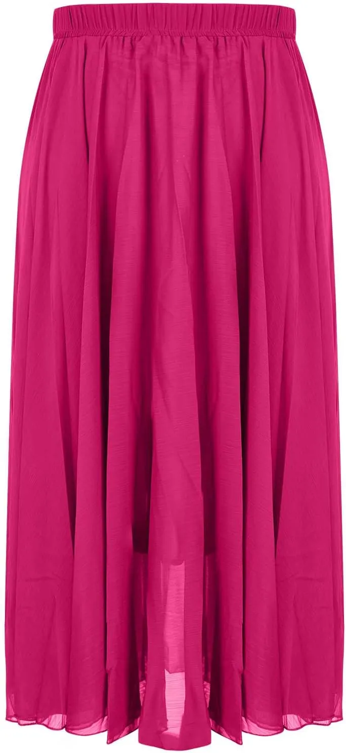 Womens Hawaiian High Cut Tropical Tiered Plain Maxi Long Loose Fit Skorts for Women Chiffon Beach Skort 2025 Y2K