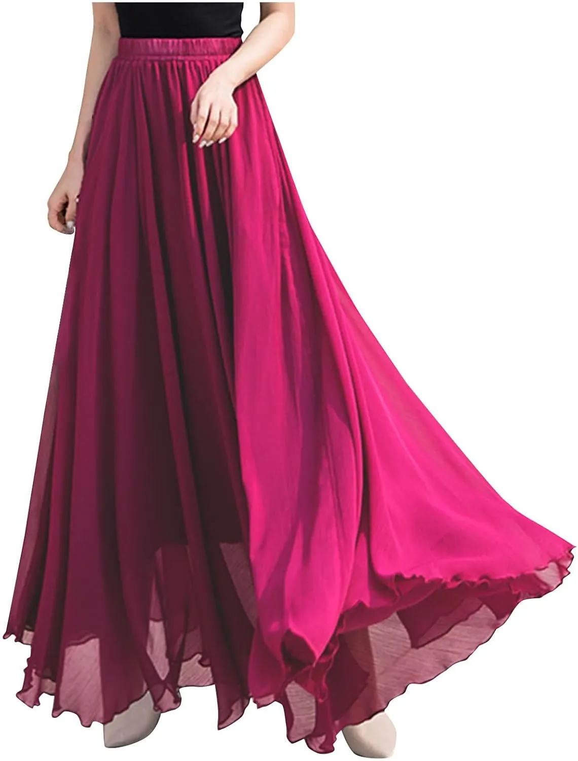 Womens Hawaiian High Cut Tropical Tiered Plain Maxi Long Loose Fit Skorts for Women Chiffon Beach Skort 2025 Y2K