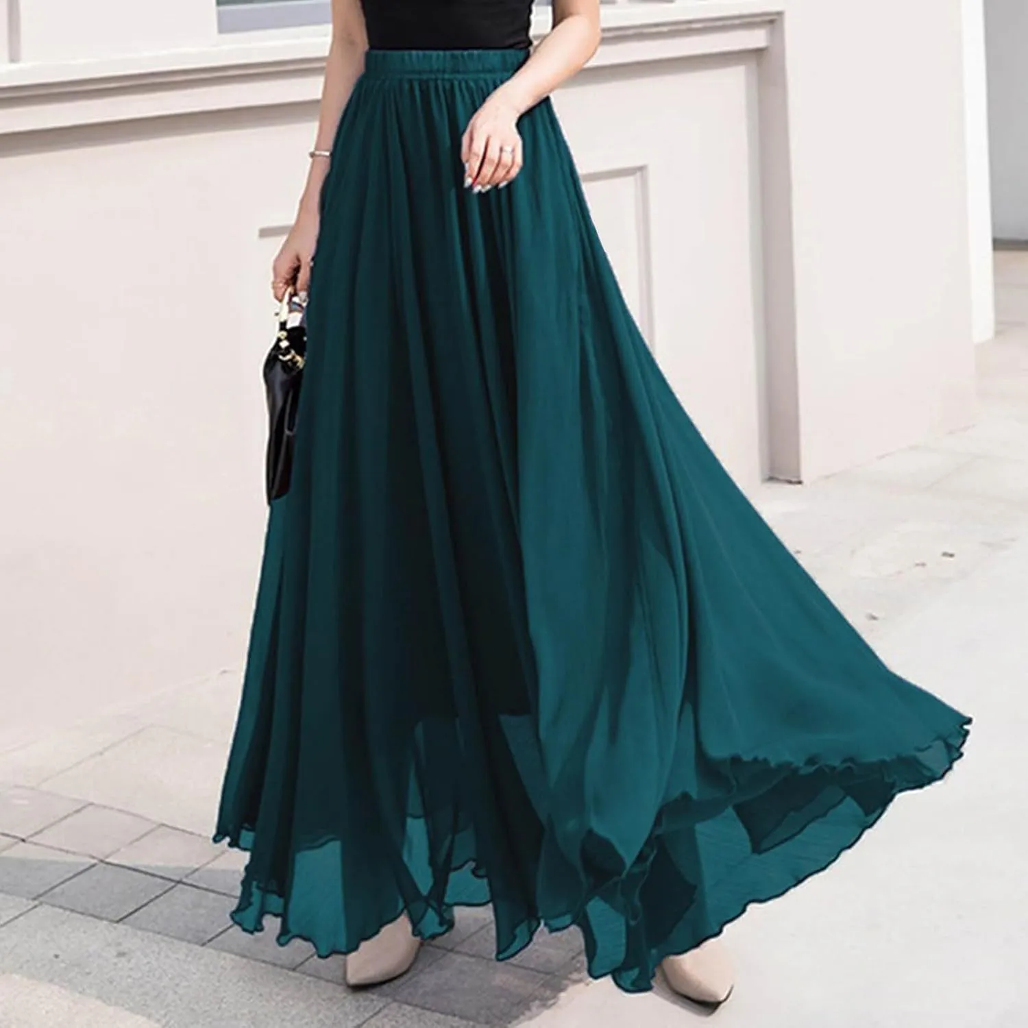 Womens Hawaiian High Cut Tropical Tiered Plain Maxi Long Loose Fit Skorts for Women Chiffon Beach Skort 2025 Y2K