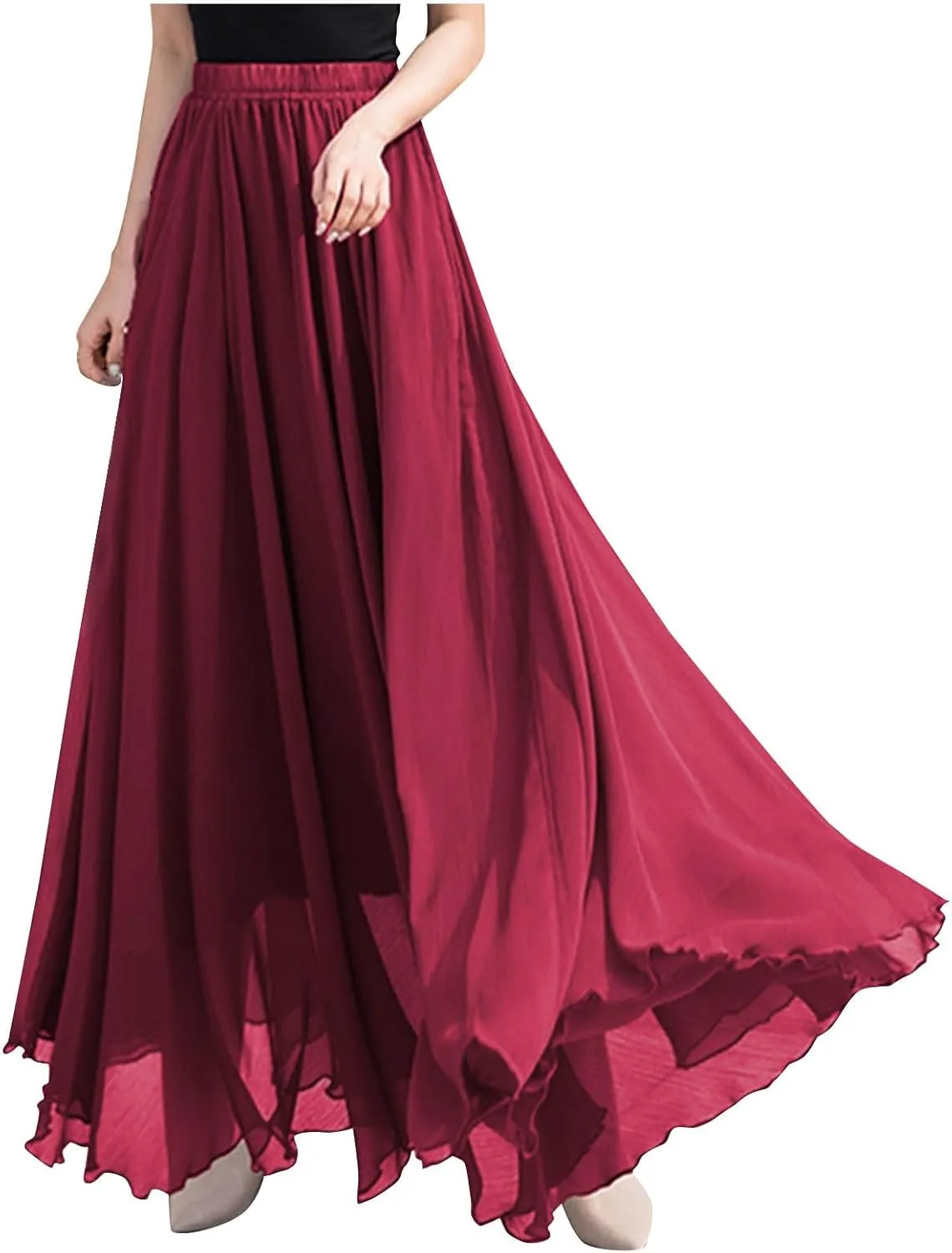 Womens Hawaiian High Cut Tropical Tiered Plain Maxi Long Loose Fit Skorts for Women Chiffon Beach Skort 2025 Y2K