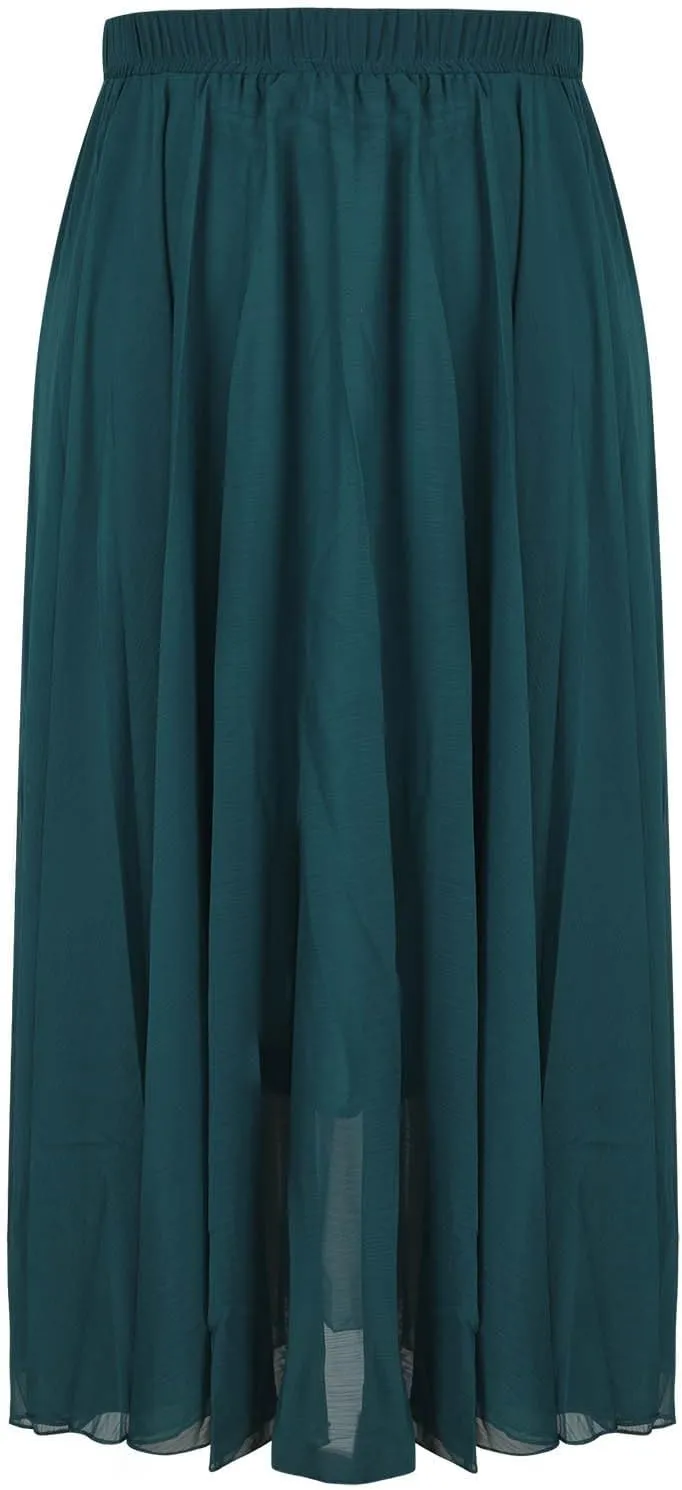 Womens Hawaiian High Cut Tropical Tiered Plain Maxi Long Loose Fit Skorts for Women Chiffon Beach Skort 2025 Y2K
