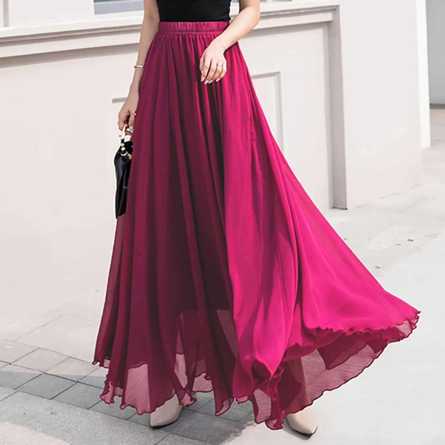 Womens Hawaiian High Cut Tropical Tiered Plain Maxi Long Loose Fit Skorts for Women Chiffon Beach Skort 2025 Y2K