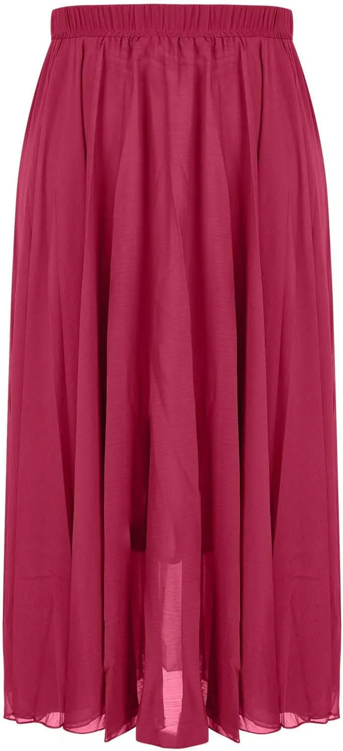Womens Hawaiian High Cut Tropical Tiered Plain Maxi Long Loose Fit Skorts for Women Chiffon Beach Skort 2025 Y2K