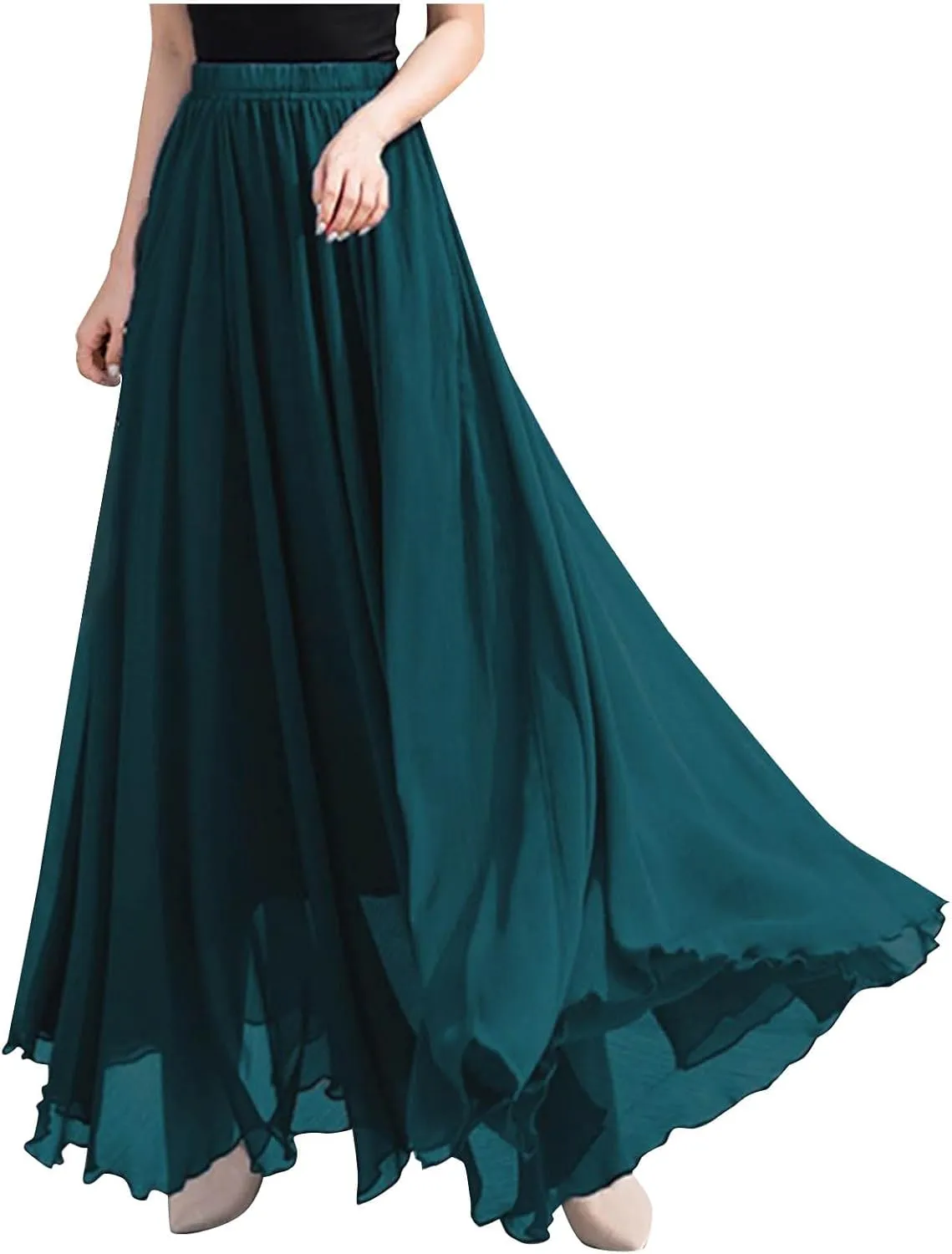 Womens Hawaiian High Cut Tropical Tiered Plain Maxi Long Loose Fit Skorts for Women Chiffon Beach Skort 2025 Y2K