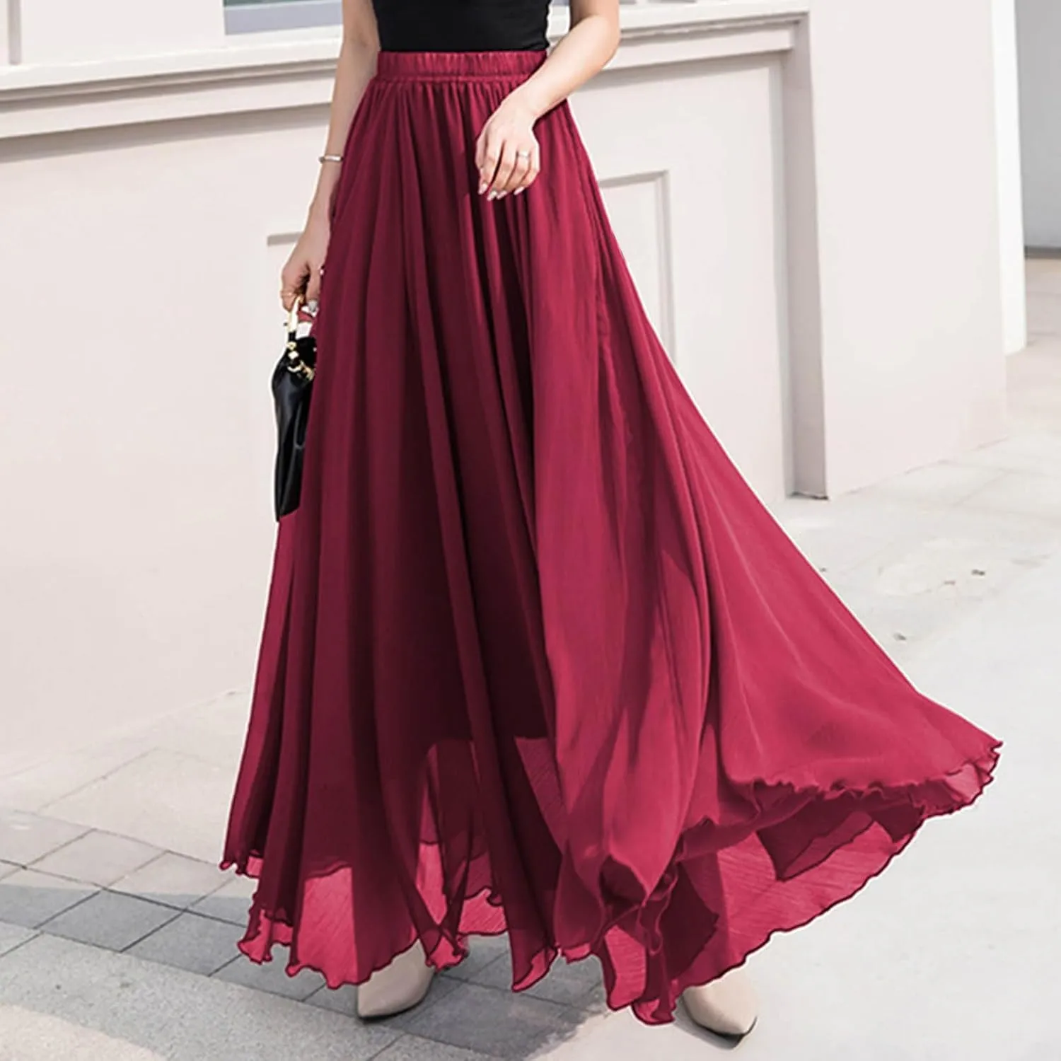 Womens Hawaiian High Cut Tropical Tiered Plain Maxi Long Loose Fit Skorts for Women Chiffon Beach Skort 2025 Y2K