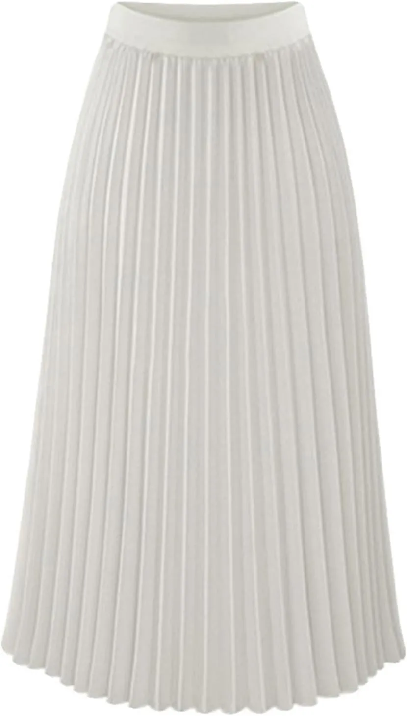 Women's High-Rise Pleated Skirt Chiffon Flowy Maxi Skirt Flared Swing Tiered Skirts A-Line Summer Casual Long Skirt