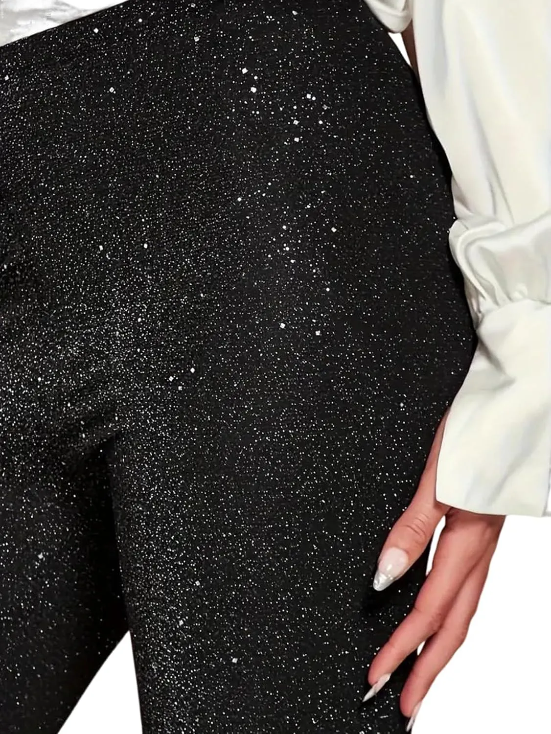 Women's High Waisted Shiny Pants, Starry Sky Print Skinny Leggings, Casual Elastic Waist Long Length Leggings