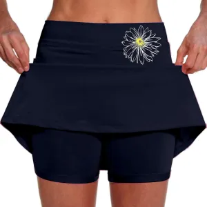 Women's High Waisted Tennis Skorts Floral Print Breathable Casual Skirts Lightweight Baggy Tummy Control Comfort Shirts