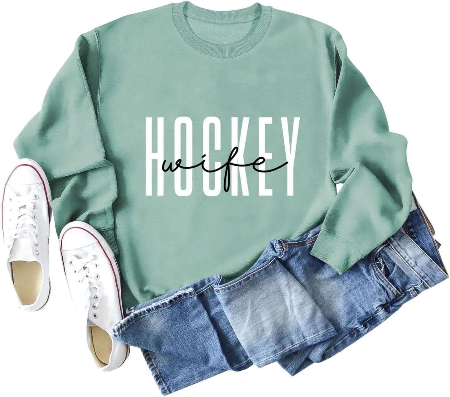 Women's Hockey Wife Sweatshirt Hockey Crewncek Pullover Sweater Hockey Sports Fan Shirts Hockey Wife Long Sleeve