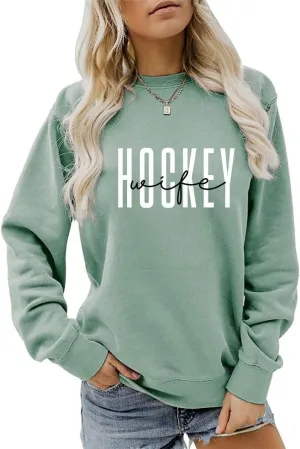 Women's Hockey Wife Sweatshirt Hockey Crewncek Pullover Sweater Hockey Sports Fan Shirts Hockey Wife Long Sleeve