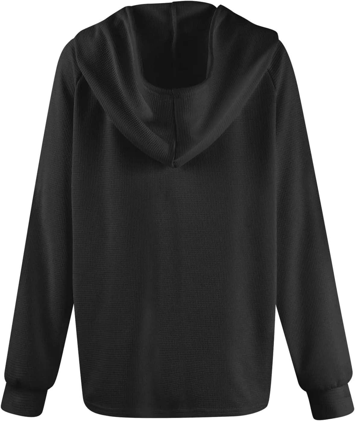 Womens Hoodies 2024 Fall Fashion Button V Neck Waffle Knit Tops Drawstring Hooded Oversized Sweatshirt with Pocket