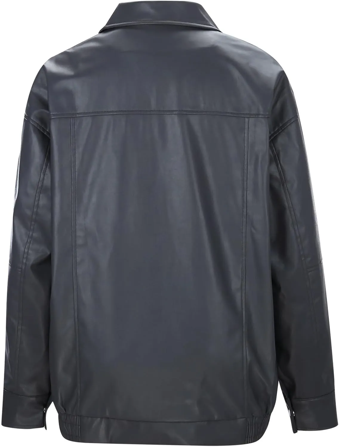 Womens Leather Jackets Full Zip Up Long Sleeve Casual Motorcycle Outwear Fashion Solid Color Loose Fit Lightweight Coats