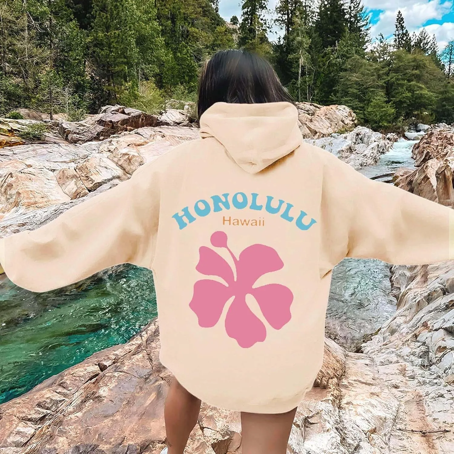 Womens Letter Floral Print Hoodie 2024 Oversized Baggy Trendy Thermal Sweatshirts Cozy Hip Hop Y2K Casual Streetwear