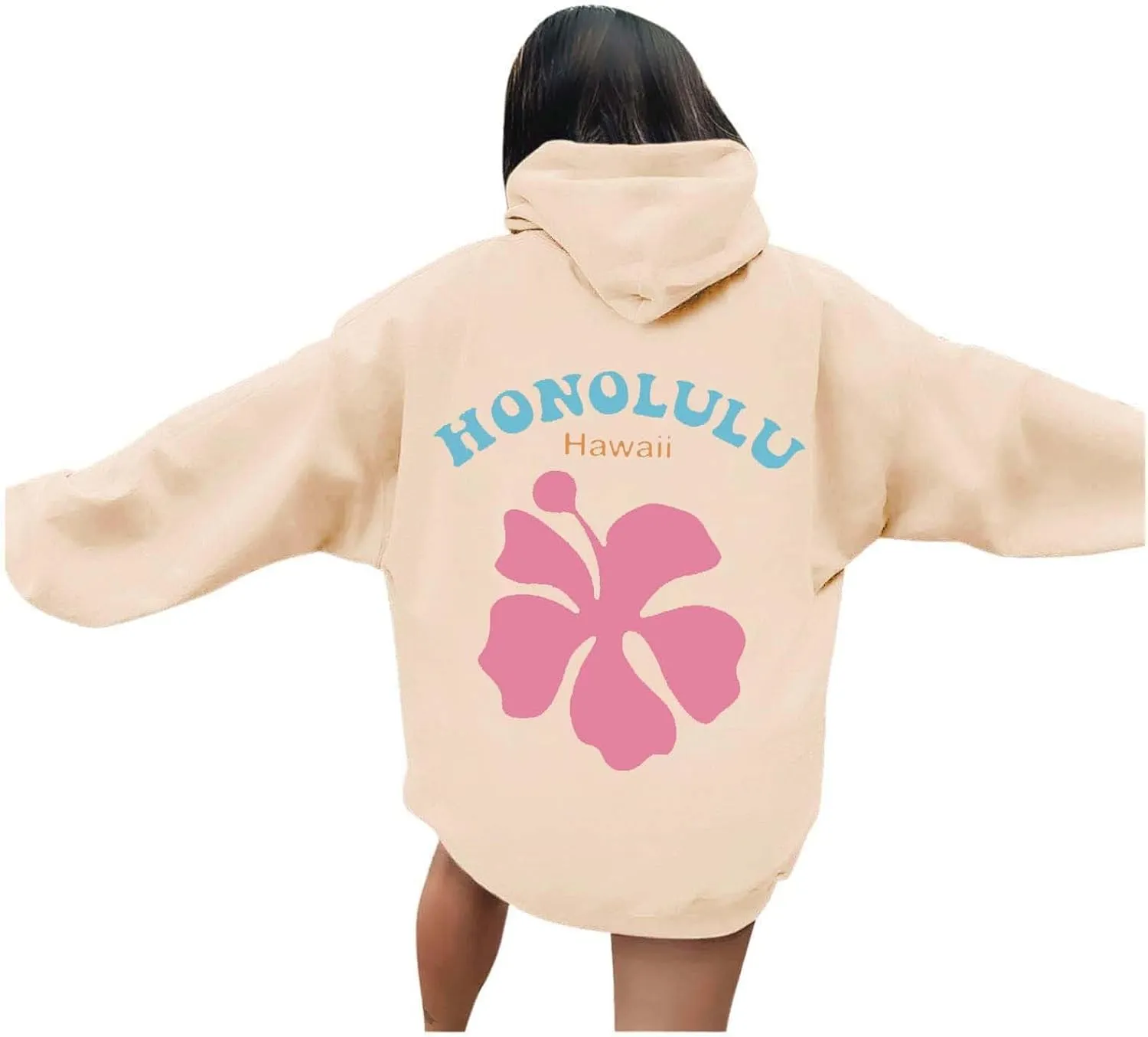 Womens Letter Floral Print Hoodie 2024 Oversized Baggy Trendy Thermal Sweatshirts Cozy Hip Hop Y2K Casual Streetwear