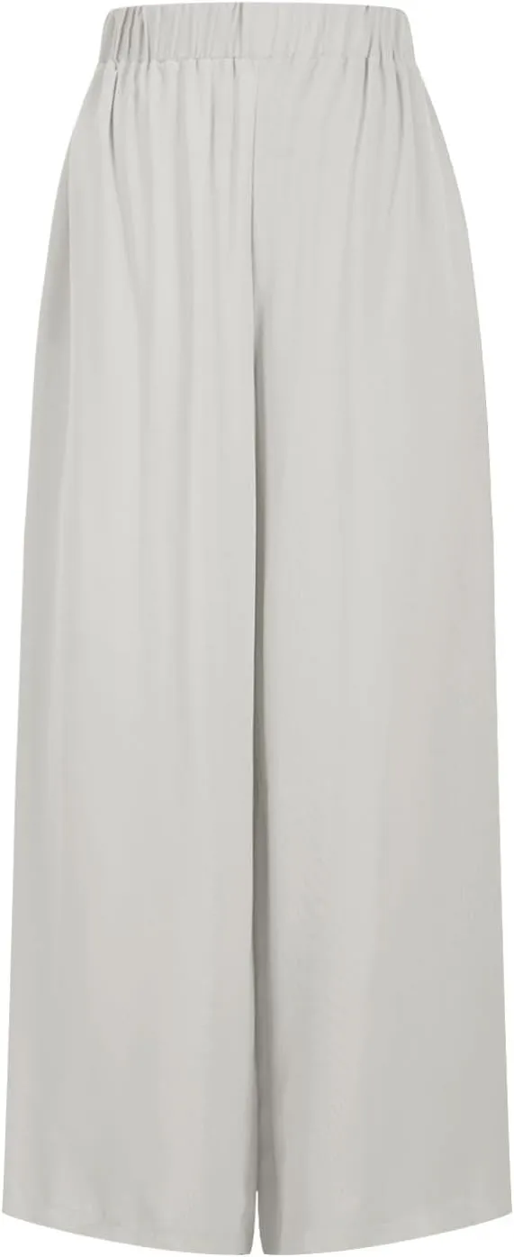 Womens Lightweight Wide Leg Culottes Pants Plus Elastic High Waist Pleated Pant Casual Vacation Beach Palazzo Trousers