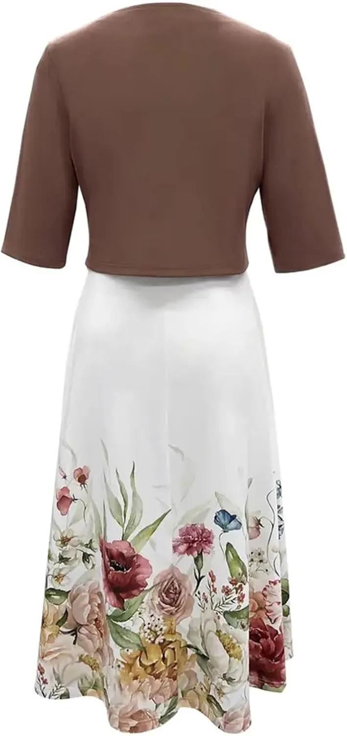 Womens Linen Dress with Jacket 2 Piece Outfit Floral Sleeveless Loose Maxi Summer Dresses Formal Casual Beach Swing Dresses