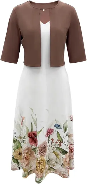 Womens Linen Dress with Jacket 2 Piece Outfit Floral Sleeveless Loose Maxi Summer Dresses Formal Casual Beach Swing Dresses