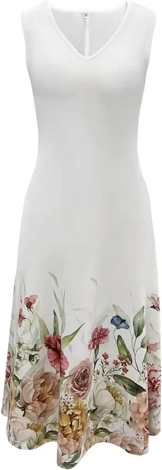 Womens Linen Dress with Jacket 2 Piece Outfit Floral Sleeveless Loose Maxi Summer Dresses Formal Casual Beach Swing Dresses