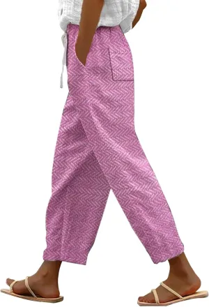 Womens Linen Pants with Pockets Casual Pants Elastic Waist Loose Women Capri Pants for Lightweight Pants Pants for