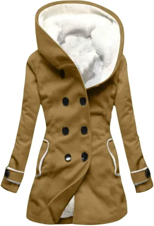 Women's Long Sleeve Winter Coat Warm Shaggy Down Hooded Button Down Coat Jacket