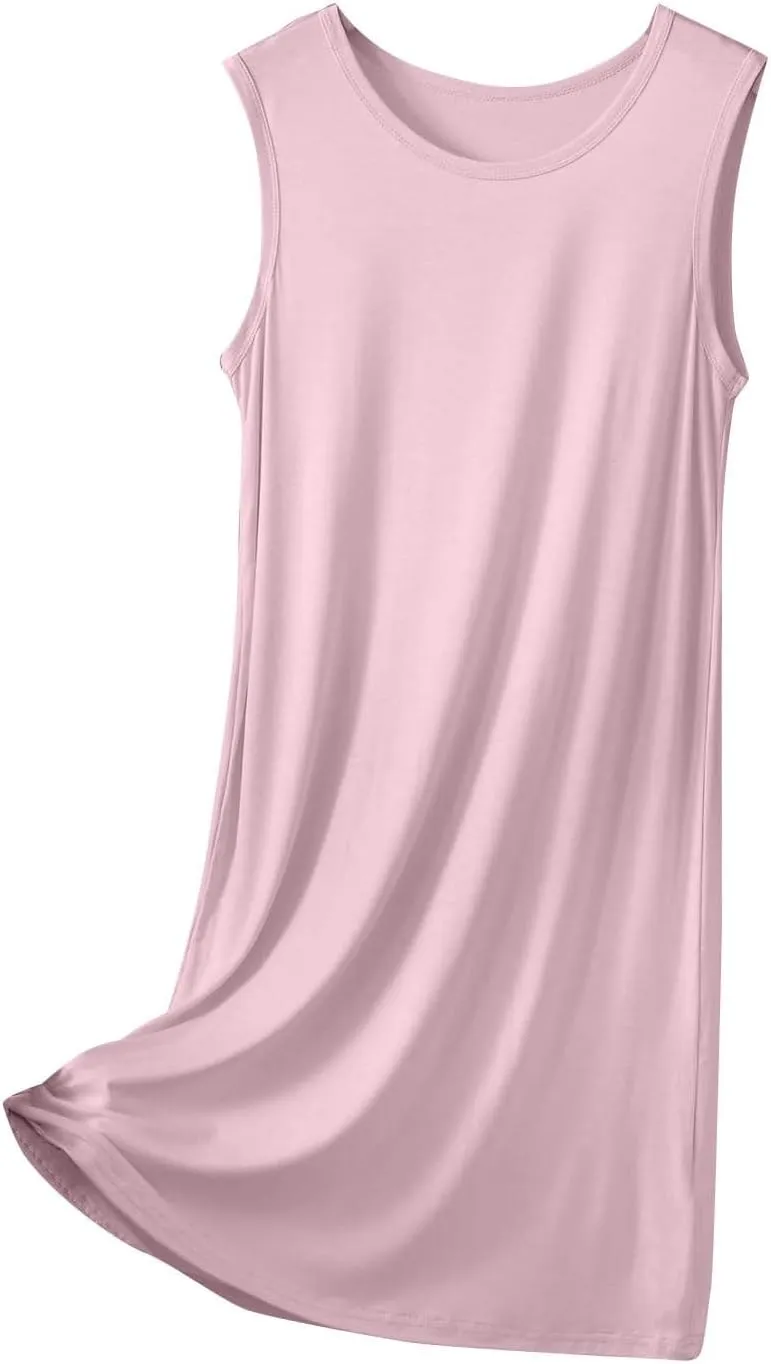 Women's Modal Nightgown Sleeveless Tank Dress Summer Casual Loose Fit Round Neck Sleepwear Comfy Soft Short Dresses