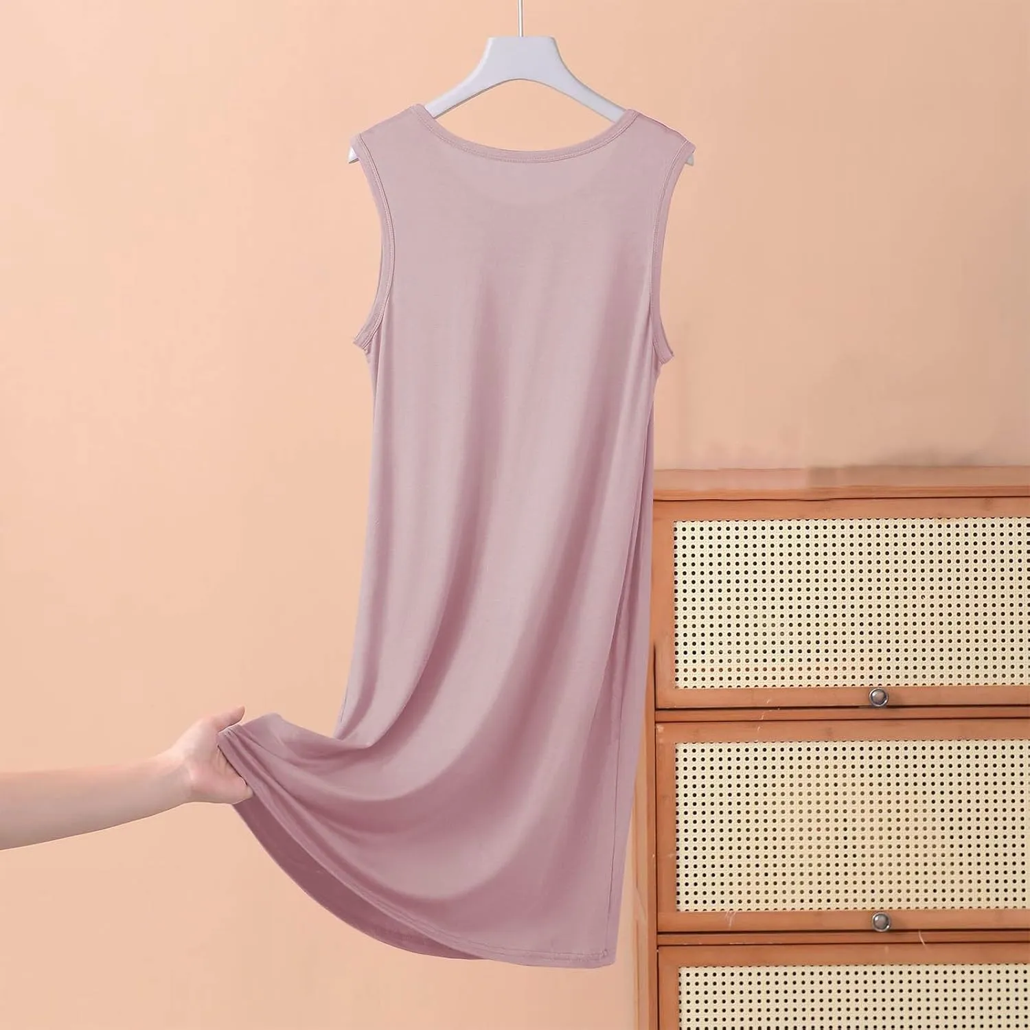 Women's Modal Nightgown Sleeveless Tank Dress Summer Casual Loose Fit Round Neck Sleepwear Comfy Soft Short Dresses