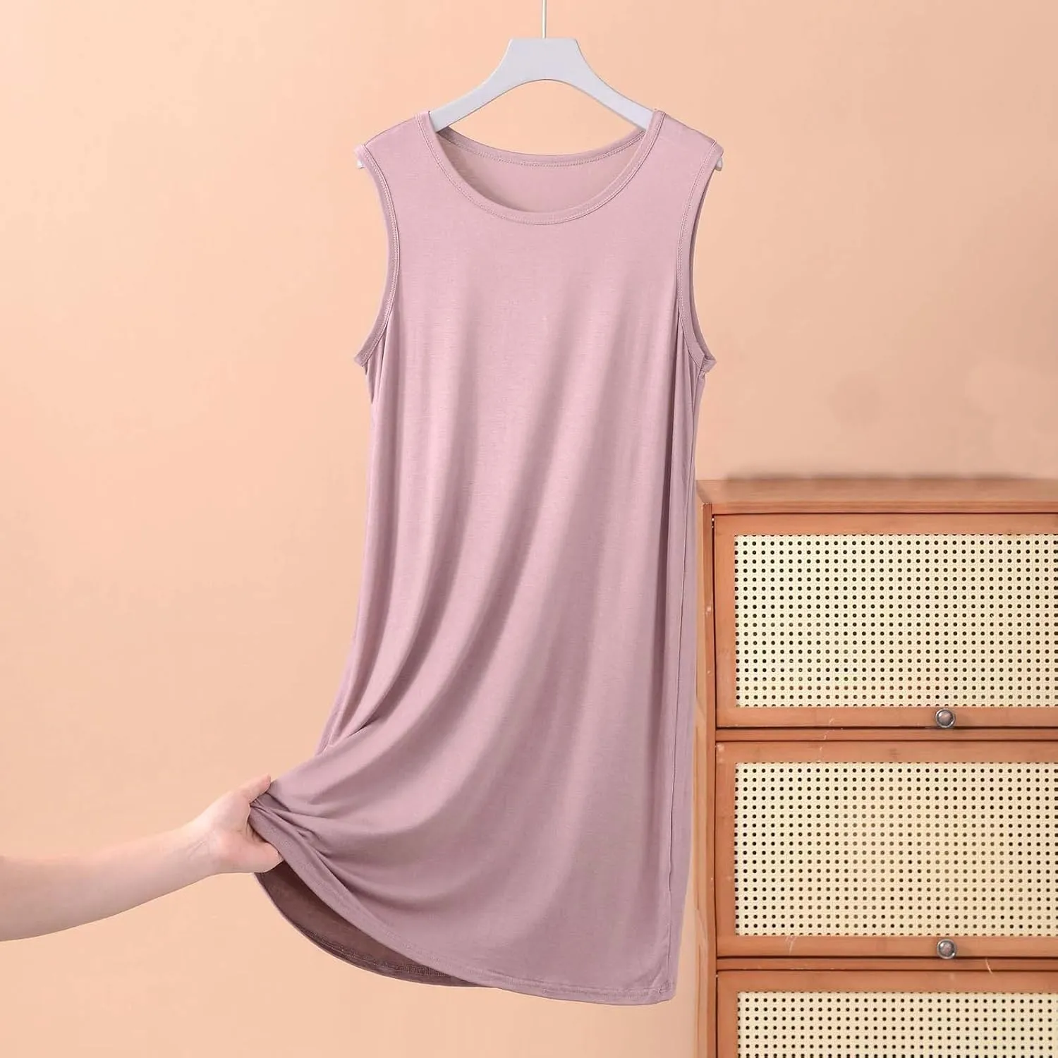 Women's Modal Nightgown Sleeveless Tank Dress Summer Casual Loose Fit Round Neck Sleepwear Comfy Soft Short Dresses