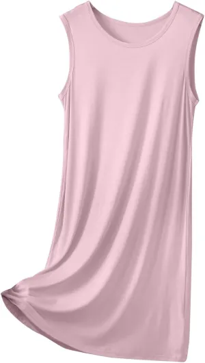 Women's Modal Nightgown Sleeveless Tank Dress Summer Casual Loose Fit Round Neck Sleepwear Comfy Soft Short Dresses