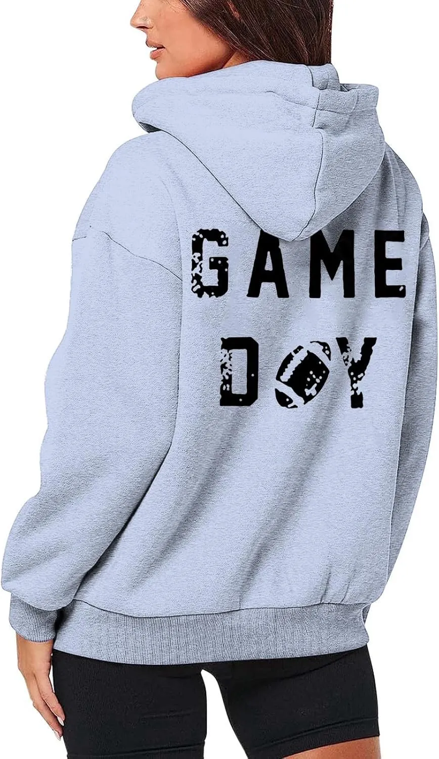 Women's Novelty Letter Print Zip Up Hoodies Hip Hop Basic Autumn Winter Oversized Baggy Drawstring Pullover with Pockets