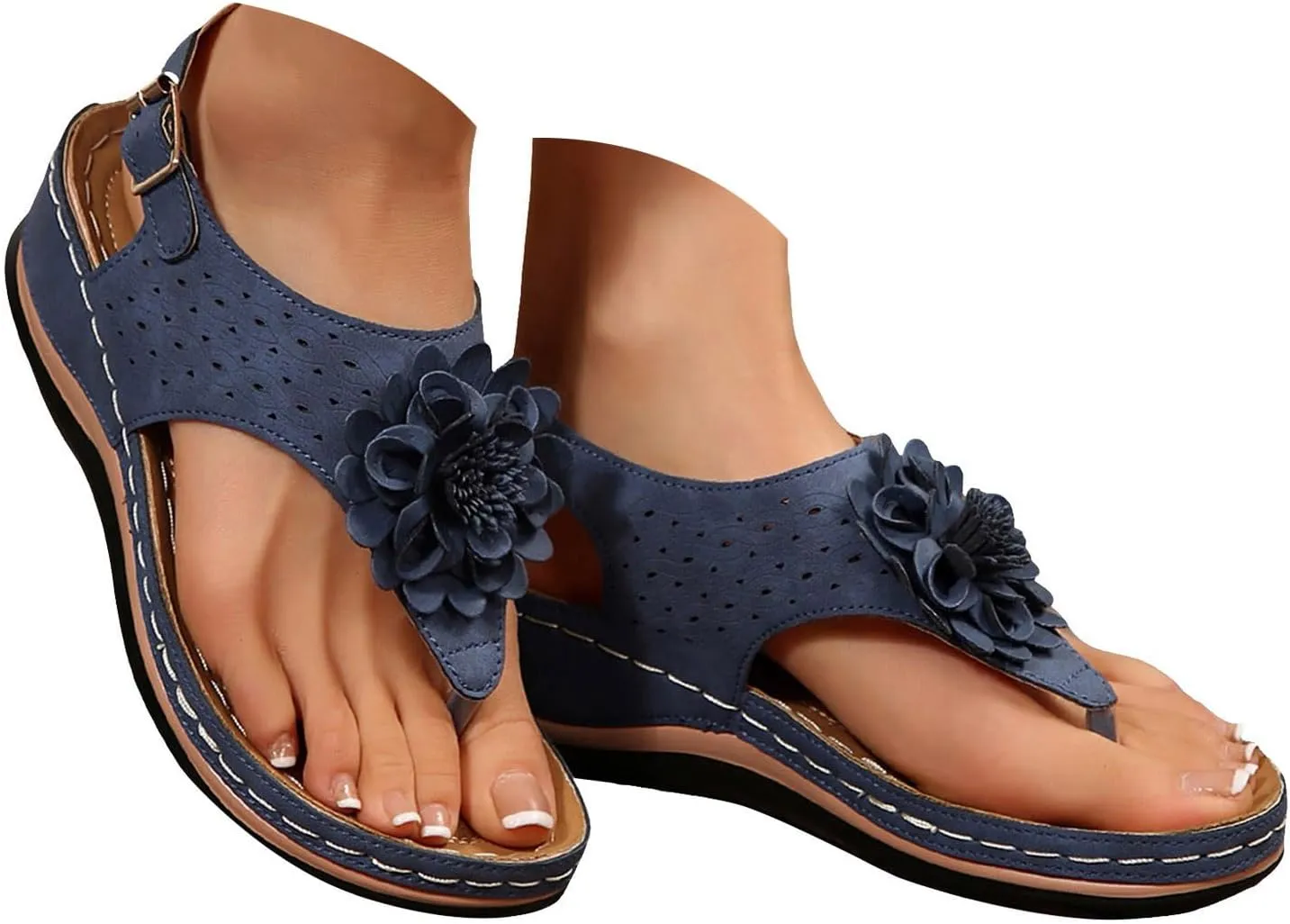 Womens Orthopedic Sandals Wedge Platform Thong Flip Flops Slippers Summer Boho Casual Slingback Buckle Strap Sandals