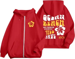 Women's Oversized Full Zip Hoodies Y2K Cute Preppy Graphic Zip Up Sweat Jackets For Teen Girls with Pockets