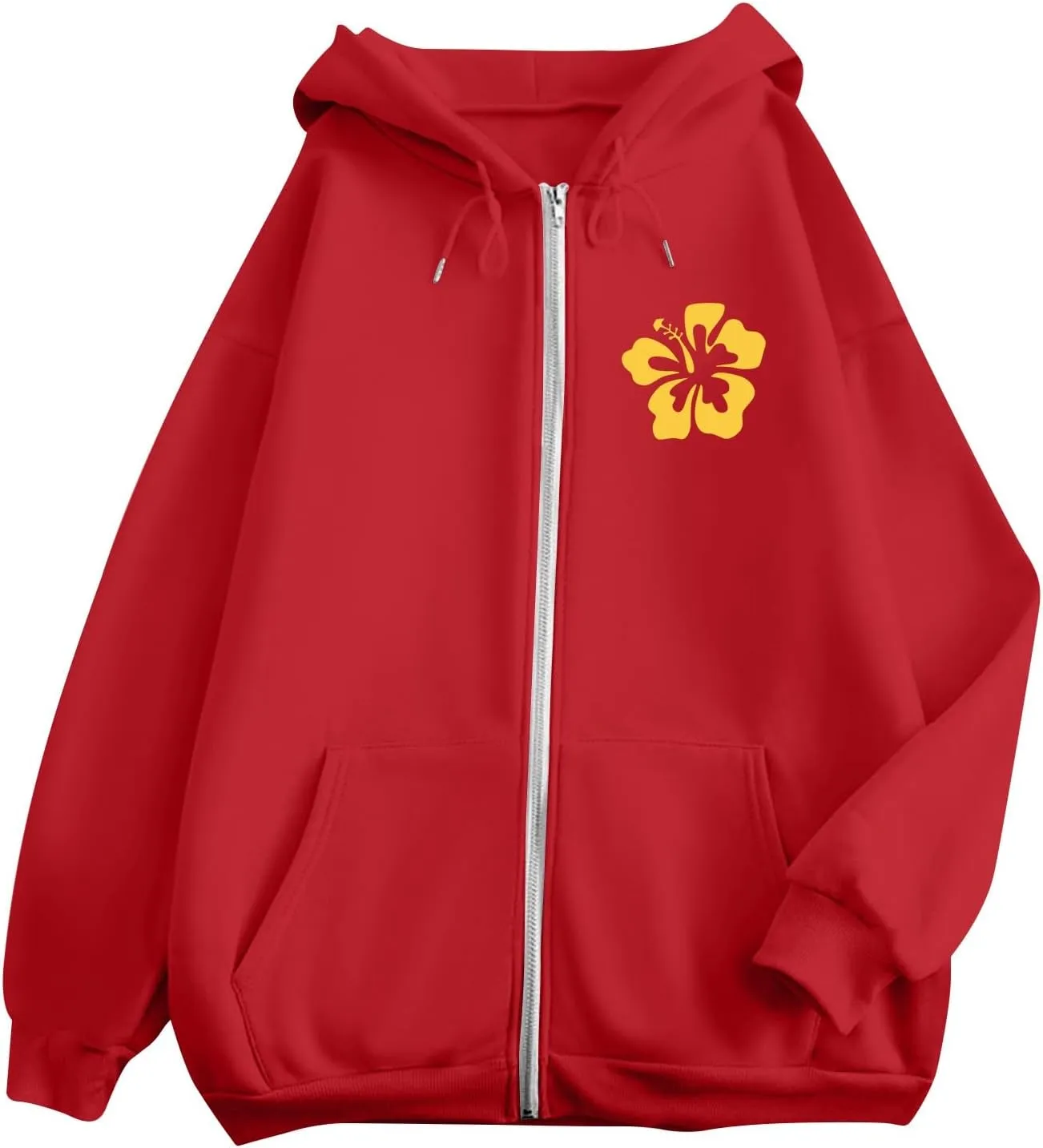 Women's Oversized Full Zip Hoodies Y2K Cute Preppy Graphic Zip Up Sweat Jackets For Teen Girls with Pockets