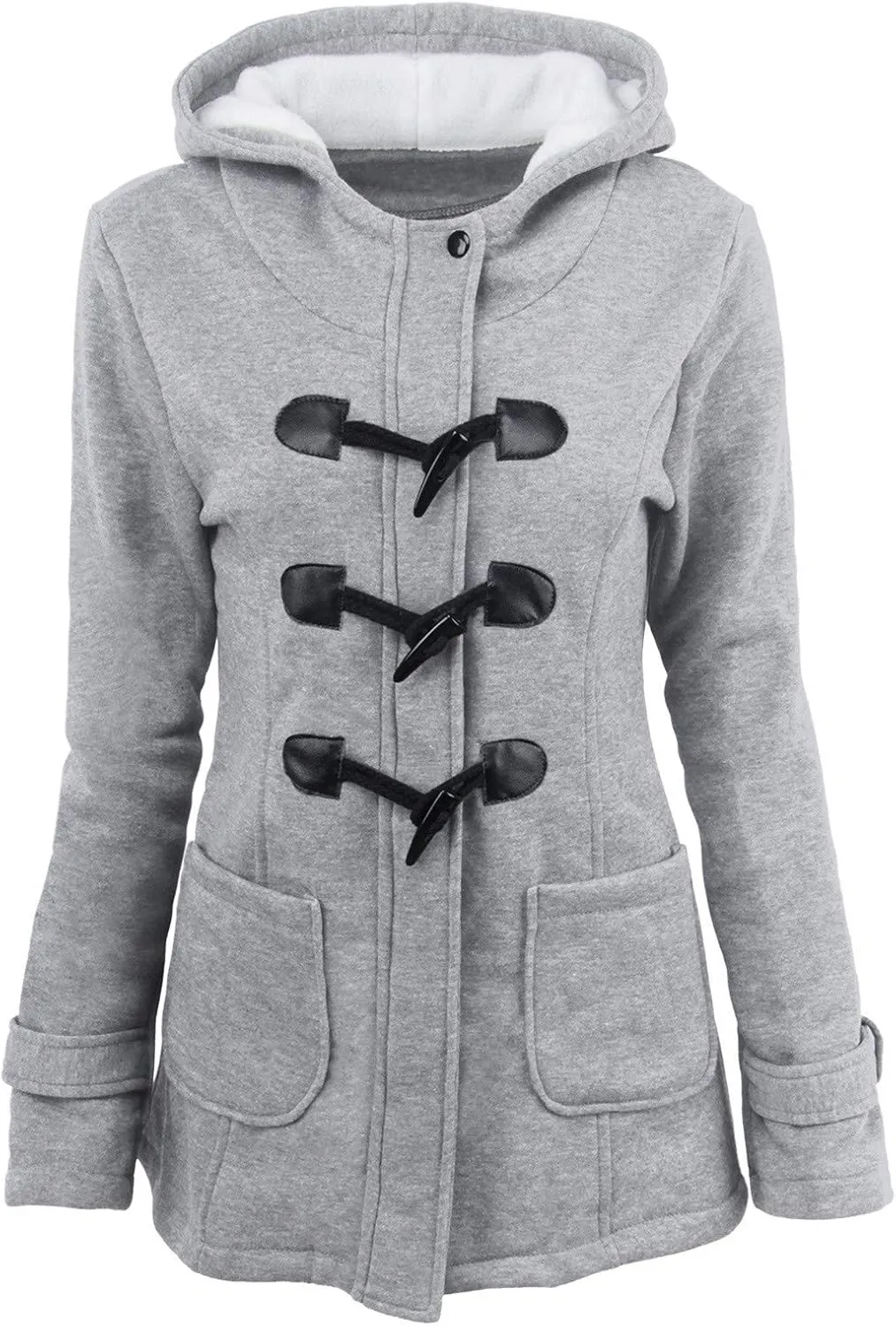 Womens Oversized Fuzzy Fleece Sherpa Hoodies Fashion Horn Button Fleece Thicken Coat Shaggy Warm Winter Outerwear