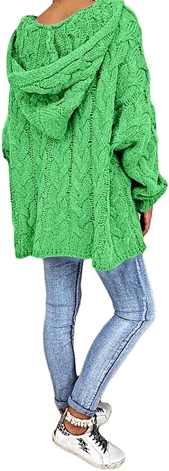 Womens Oversized Hooded Sweater Chunky Cable Knit Pullover Tops Long Sleeve Loose Fit Simple Solid Fall Hoodies