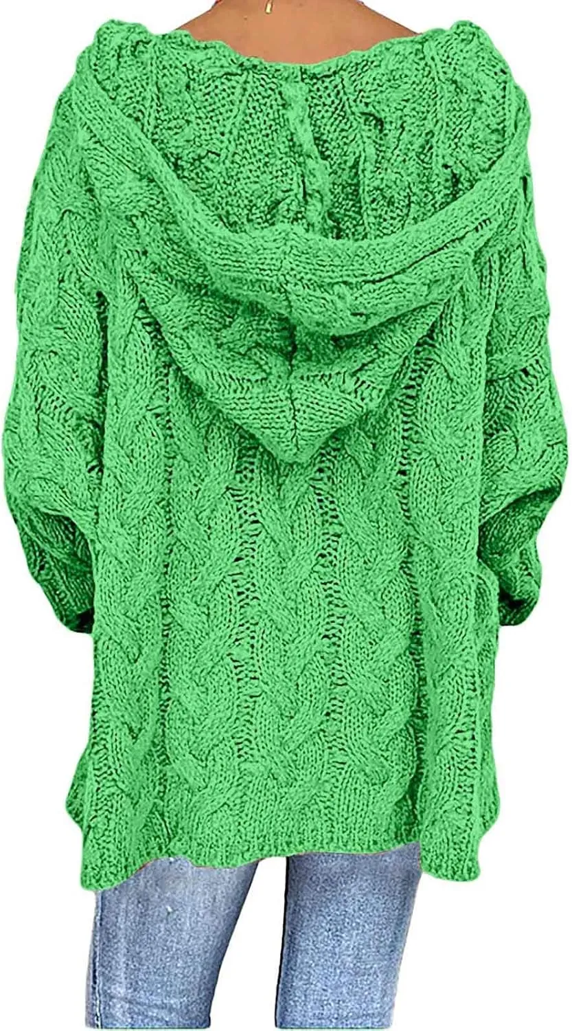 Womens Oversized Hooded Sweater Chunky Cable Knit Pullover Tops Long Sleeve Loose Fit Simple Solid Fall Hoodies