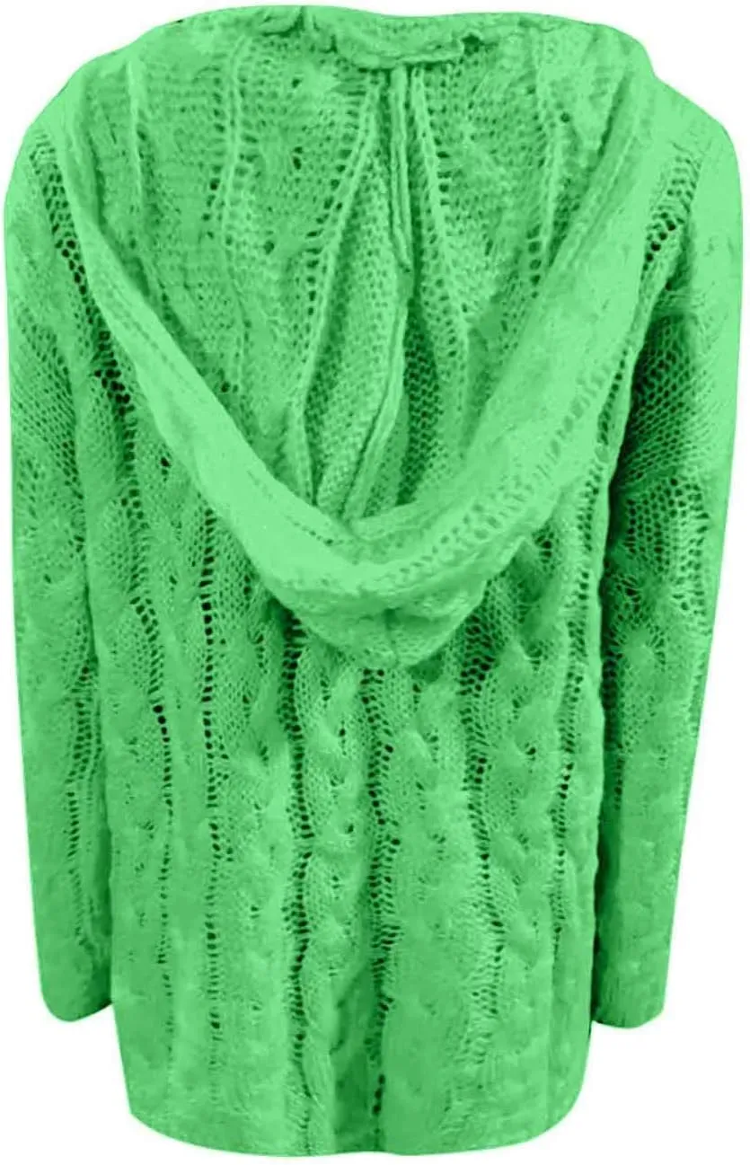 Womens Oversized Hooded Sweater Chunky Cable Knit Pullover Tops Long Sleeve Loose Fit Simple Solid Fall Hoodies